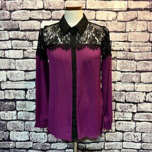 Metaphor Purple & Black Button Down Blouse Size M